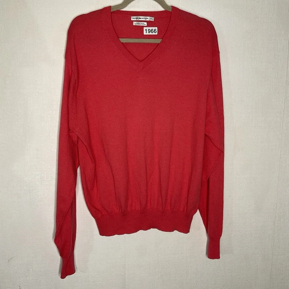 Peter Millar Sweater Mens Medium Pink Luxury Blend Cotton Cashmere V-Neck Pullov